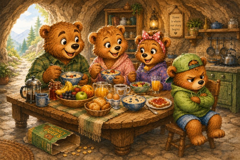 Archie Bear at breakfast